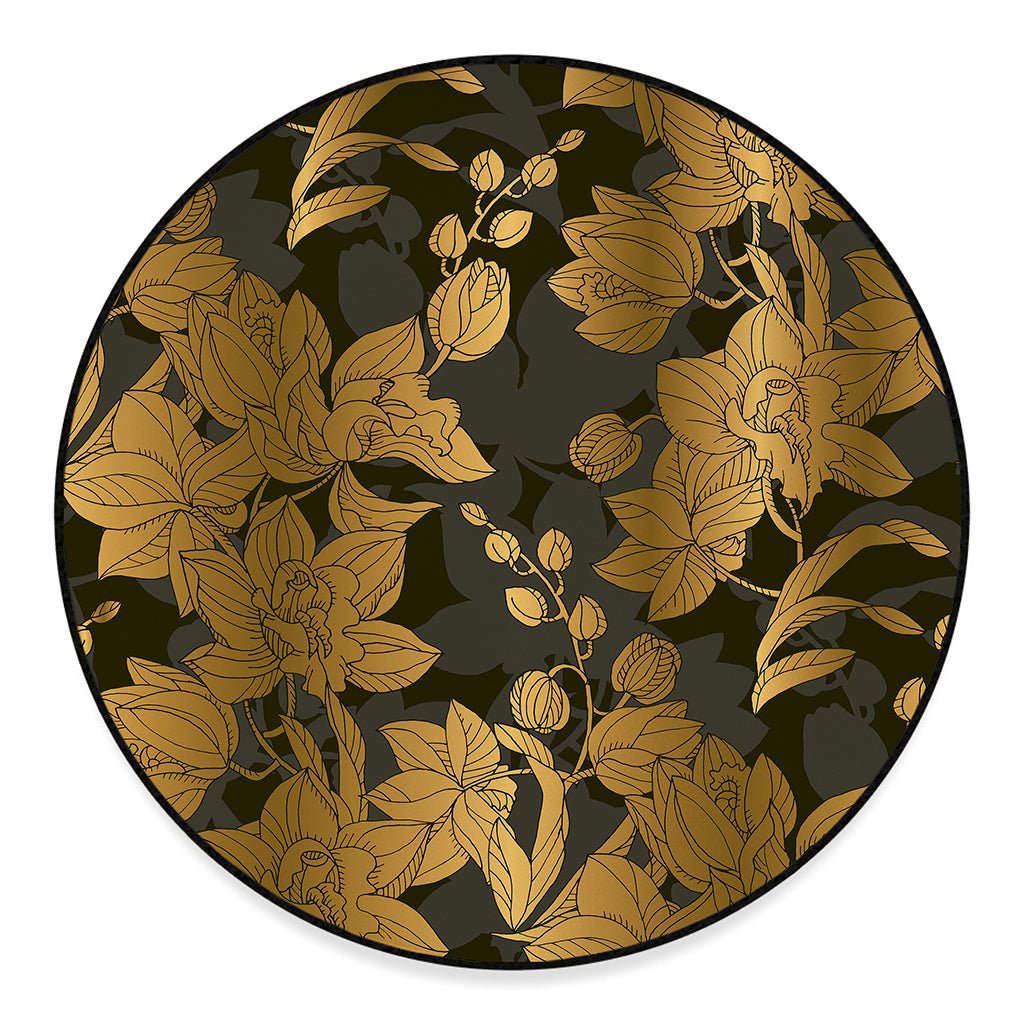 Golden Orchid Pattern Print Round Floor Mat
