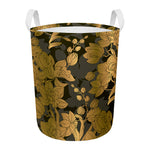 Golden Orchid Pattern Print Round Laundry Basket