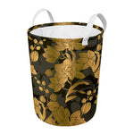 Golden Orchid Pattern Print Round Laundry Basket