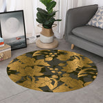 Golden Orchid Pattern Print Round Rug