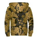 Golden Orchid Pattern Print Sherpa Lined Zip Up Hoodie