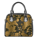 Golden Orchid Pattern Print Shoulder Handbag