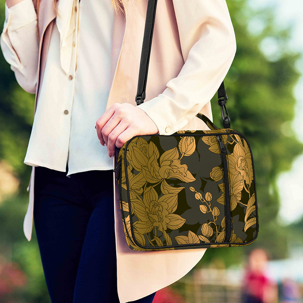 Golden Orchid Pattern Print Shoulder Strap Bible Bag