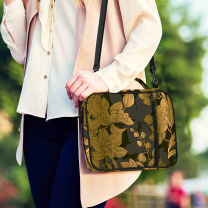 Golden Orchid Pattern Print Shoulder Strap Bible Bag