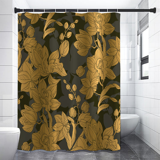 Golden Orchid Pattern Print Shower Curtain