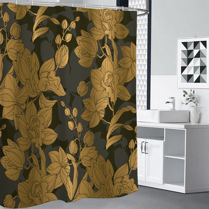 Golden Orchid Pattern Print Shower Curtain