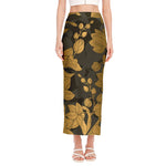 Golden Orchid Pattern Print Side Slit Maxi Skirt