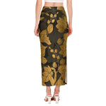 Golden Orchid Pattern Print Side Slit Maxi Skirt