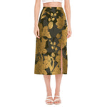 Golden Orchid Pattern Print Side Slit Midi Skirt