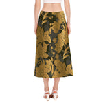 Golden Orchid Pattern Print Side Slit Midi Skirt
