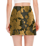 Golden Orchid Pattern Print Side Slit Mini Skirt