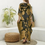 Golden Orchid Pattern Print Silk V-Neck Kaftan Dress