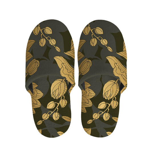 Golden Orchid Pattern Print Slippers