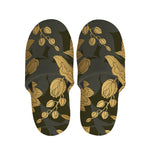 Golden Orchid Pattern Print Slippers