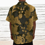 Golden Orchid Pattern Print Textured Short Sleeve Shirt