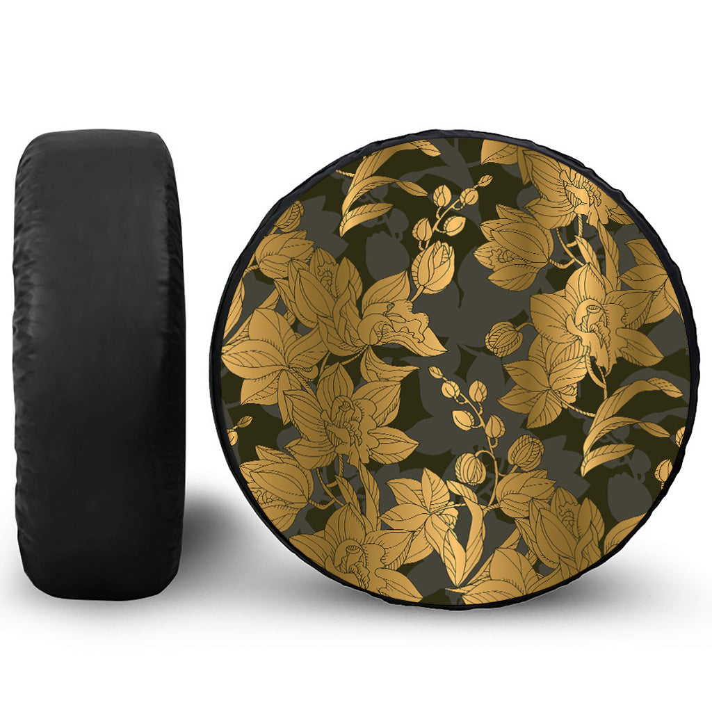 Golden Orchid Pattern Print Tire Cover