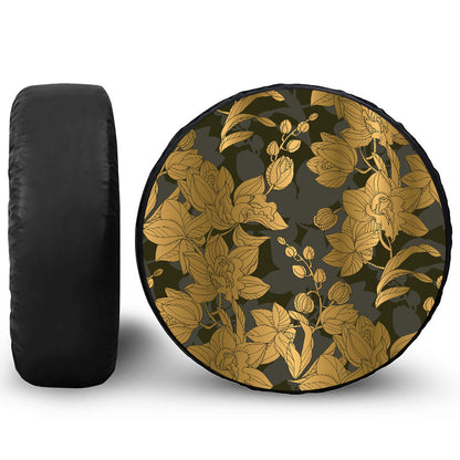 Golden Orchid Pattern Print Tire Cover