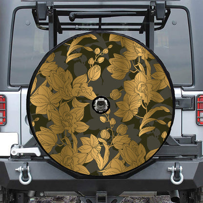 Golden Orchid Pattern Print Tire Cover With Camera Hole