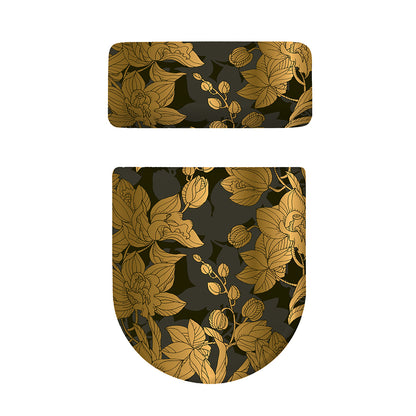 Golden Orchid Pattern Print Toilet Lid And Tank Cover Set