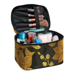 Golden Orchid Pattern Print Travel Makeup Bag