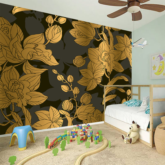 Golden Orchid Pattern Print Wall Sticker