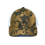 Golden Orchid Pattern Print White Mesh Trucker Cap