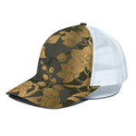 Golden Orchid Pattern Print White Mesh Trucker Cap