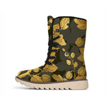 Golden Orchid Pattern Print Winter Boots
