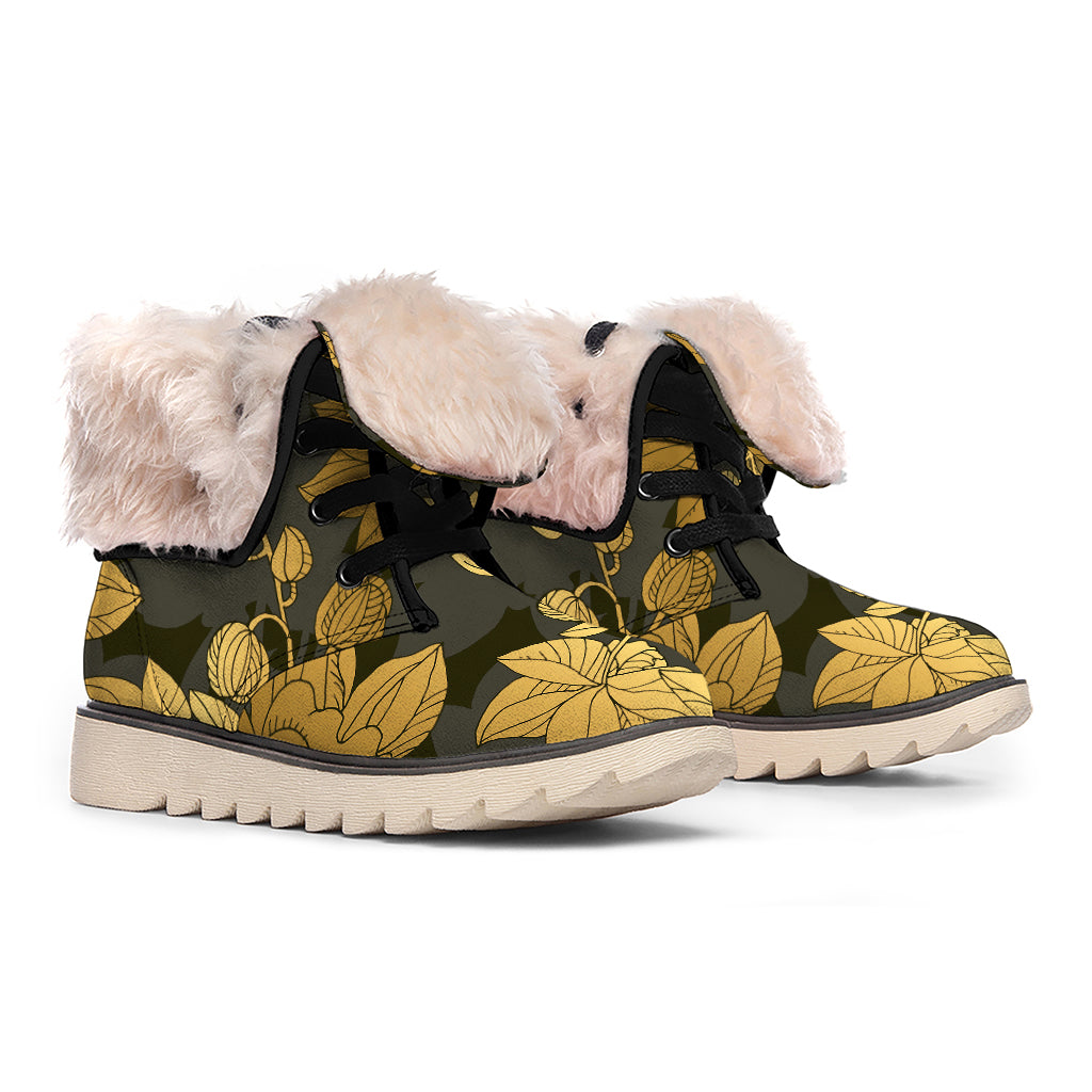 Golden Orchid Pattern Print Winter Boots