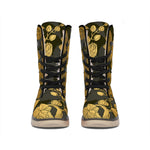 Golden Orchid Pattern Print Winter Boots