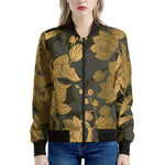 Golden Orchid Pattern Print Women's Bomber Jacket