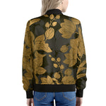 Golden Orchid Pattern Print Women's Bomber Jacket
