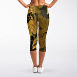 Golden Orchid Pattern Print Women's Capri Leggings