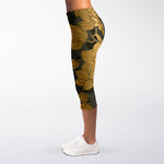 Golden Orchid Pattern Print Women's Capri Leggings