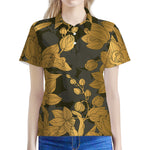 Golden Orchid Pattern Print Women's Polo Shirt