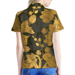 Golden Orchid Pattern Print Women's Polo Shirt