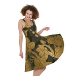 Golden Orchid Pattern Print Women's Sleeveless Dress
