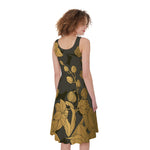 Golden Orchid Pattern Print Women's Sleeveless Dress