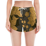Golden Orchid Pattern Print Women's Split Running Shorts