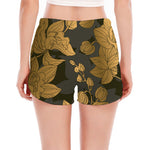 Golden Orchid Pattern Print Women's Split Running Shorts