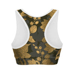 Golden Orchid Pattern Print Women's Sports Bra