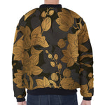 Golden Orchid Pattern Print Zip Sleeve Bomber Jacket