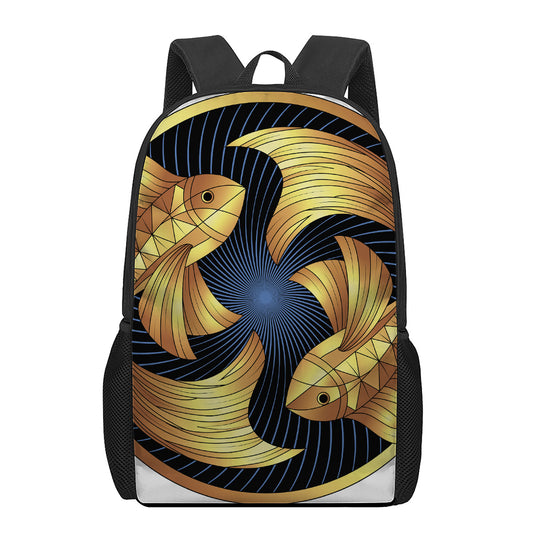 Golden Pisces Zodiac Sign Print 17 Inch Backpack