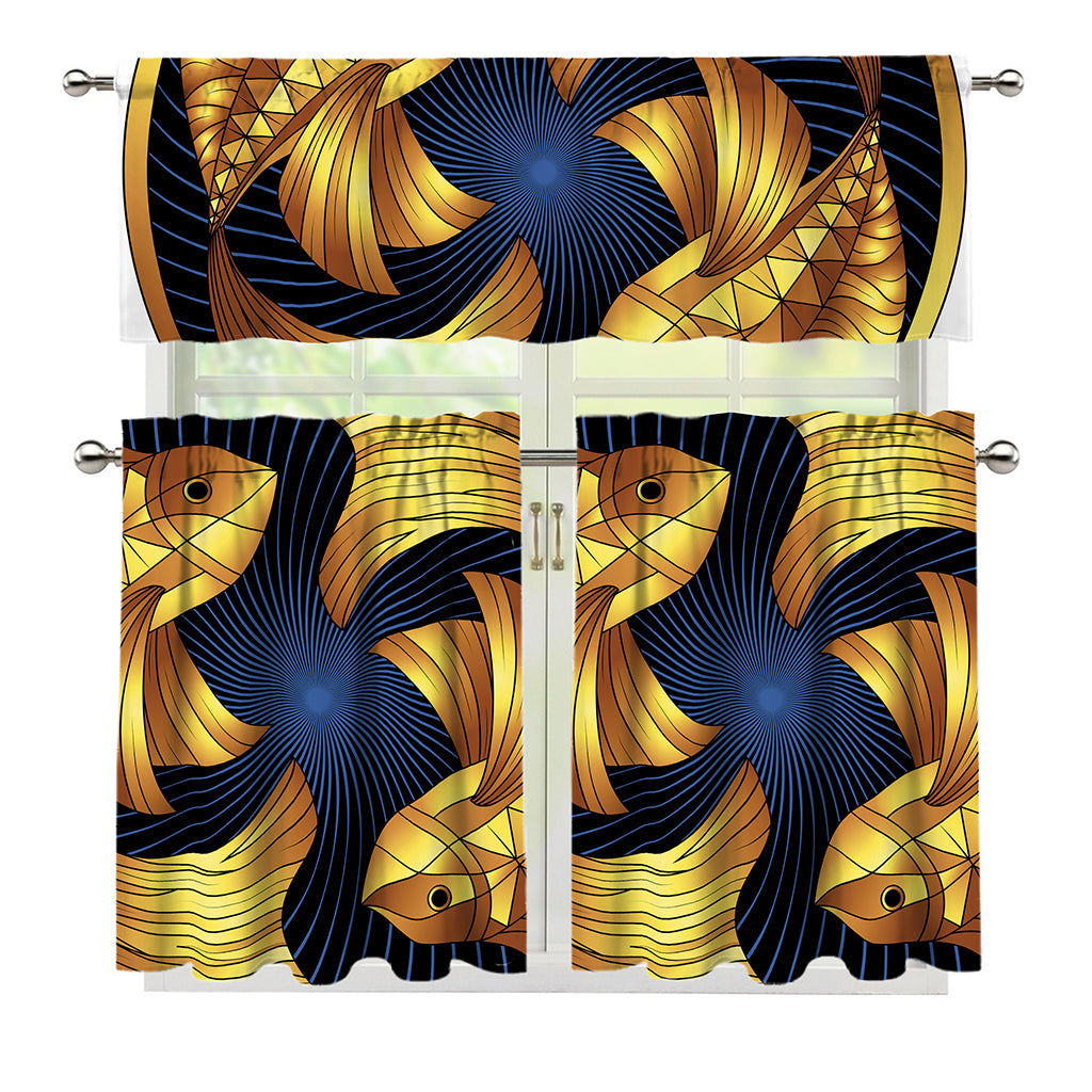Golden Pisces Zodiac Sign Print 3 Piece Kitchen Curtains