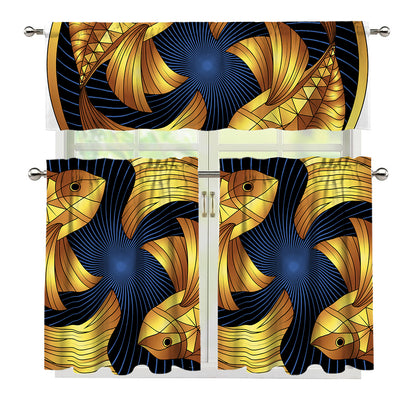 Golden Pisces Zodiac Sign Print 3 Piece Kitchen Curtains