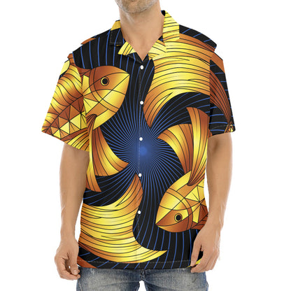 Golden Pisces Zodiac Sign Print Aloha Shirt