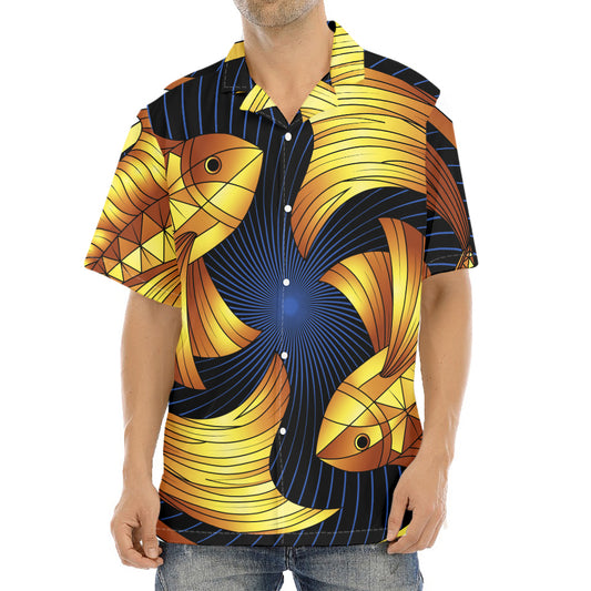 Golden Pisces Zodiac Sign Print Aloha Shirt
