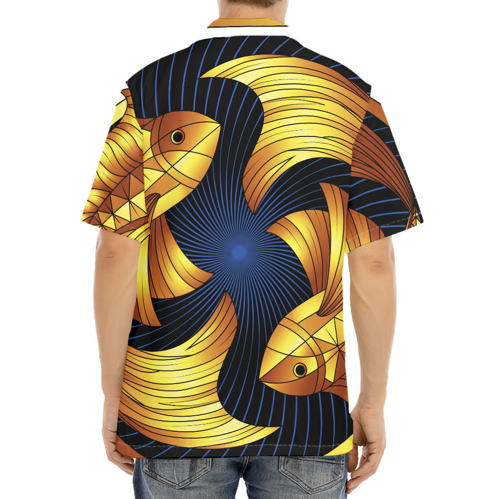 Golden Pisces Zodiac Sign Print Aloha Shirt