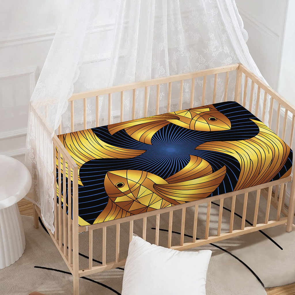 Golden Pisces Zodiac Sign Print Baby Crib Sheet