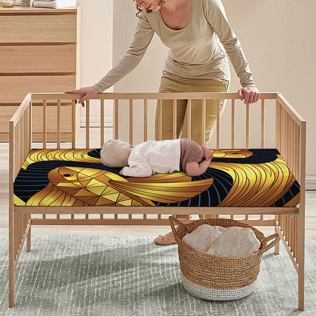 Golden Pisces Zodiac Sign Print Baby Crib Sheet